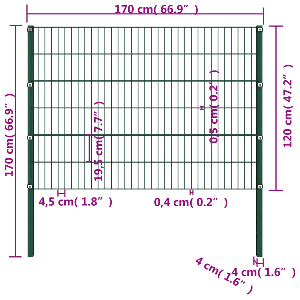 vidaXL Panou de gard cu stâlpi din fier, verde, 176,5x120 cm vidaXL Panou de gard cu stâlpi din fier, verde, 176,5x120 cm