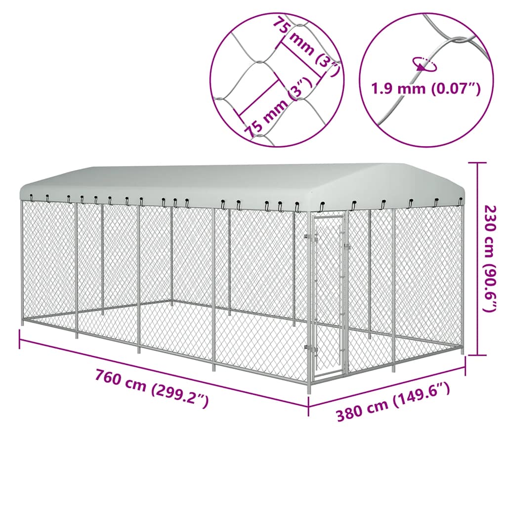 vidaXL Padoc pentru câini de exterior, cu acoperiș, 7,6 x 3,8 x 2,3 m
