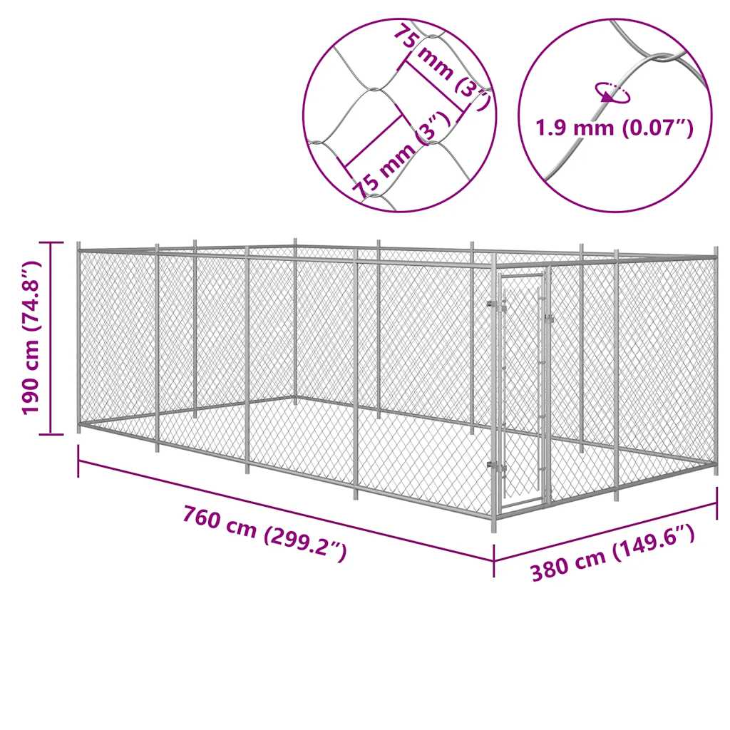 vidaXL Padoc pentru câini de exterior, 7,6 x 3,8 x 1,9 m vidaXL Padoc pentru câini de exterior, 7,6 x 3,8 x 1,9 m