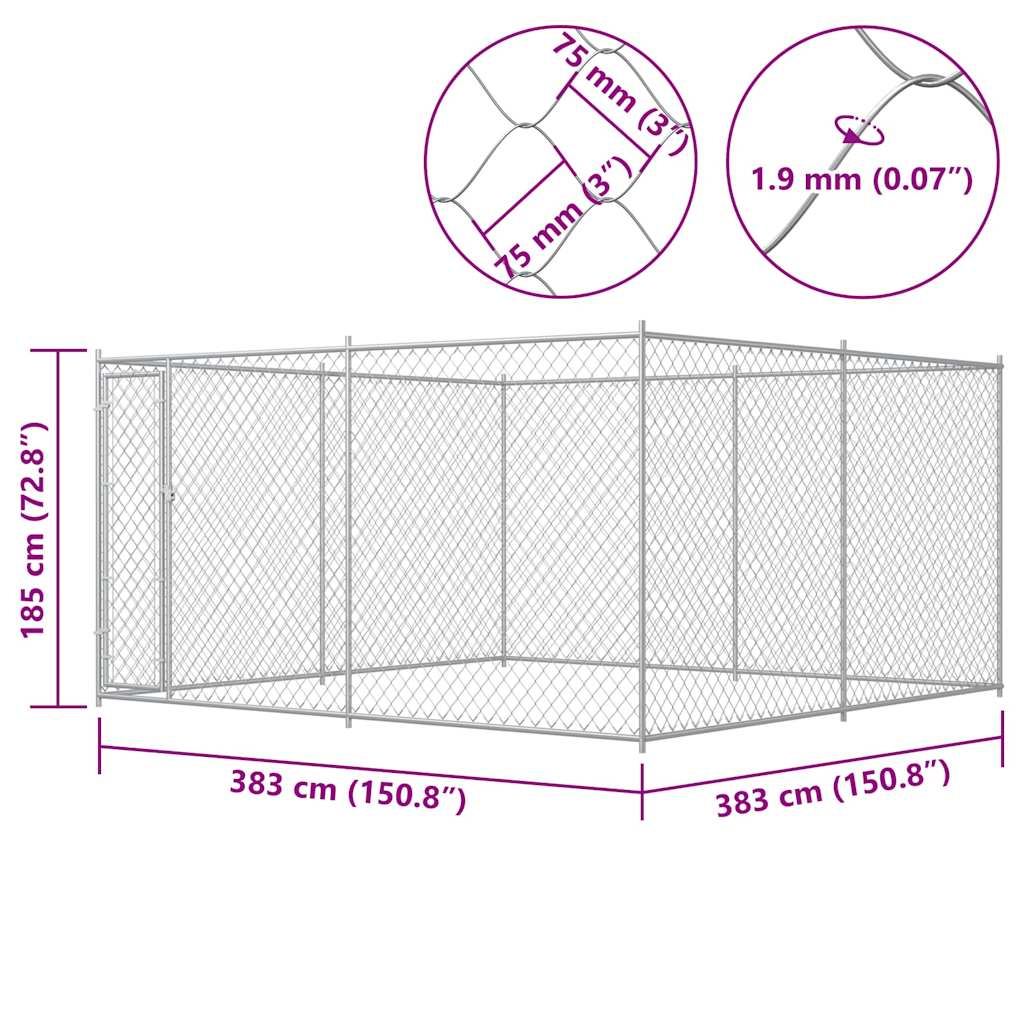 vidaXL Padoc pentru câini de exterior, 383x383x185 cm