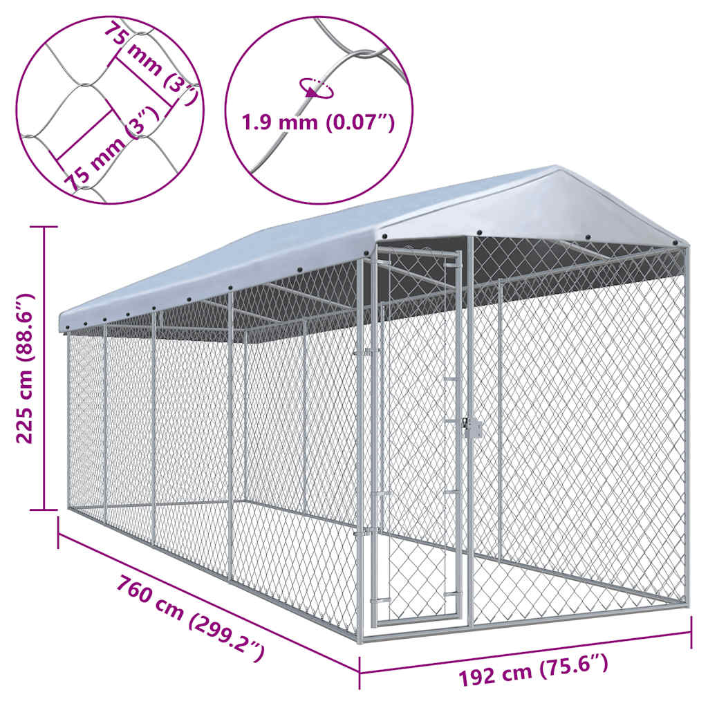 vidaXL Padoc pentru câini de exterior, cu acoperiș 760x190x225 cm vidaXL Padoc pentru câini de exterior, cu acoperiș 760x190x225 cm