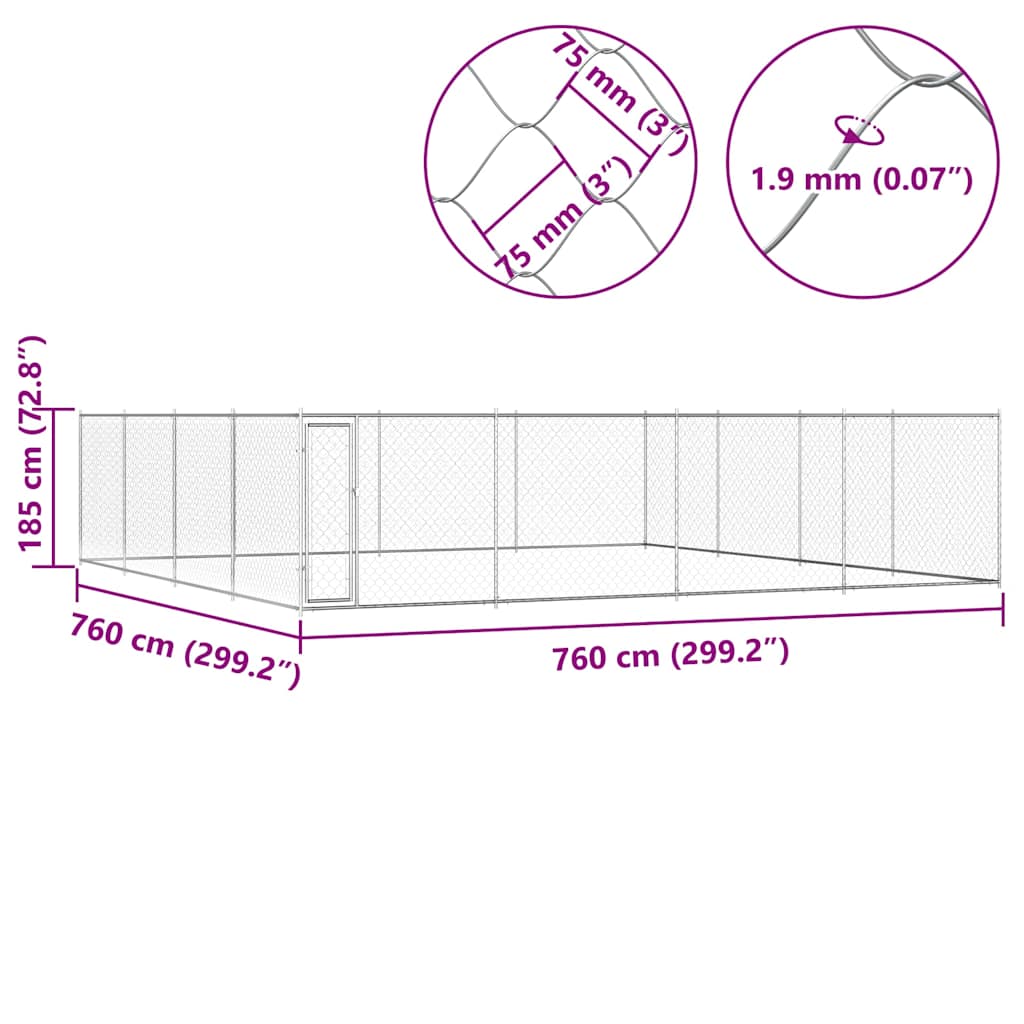 vidaXL Padoc pentru câini de exterior, 760x760x185 cm, oțel galvanizat vidaXL Padoc pentru câini de exterior, 760x760x185 cm, oțel galvanizat