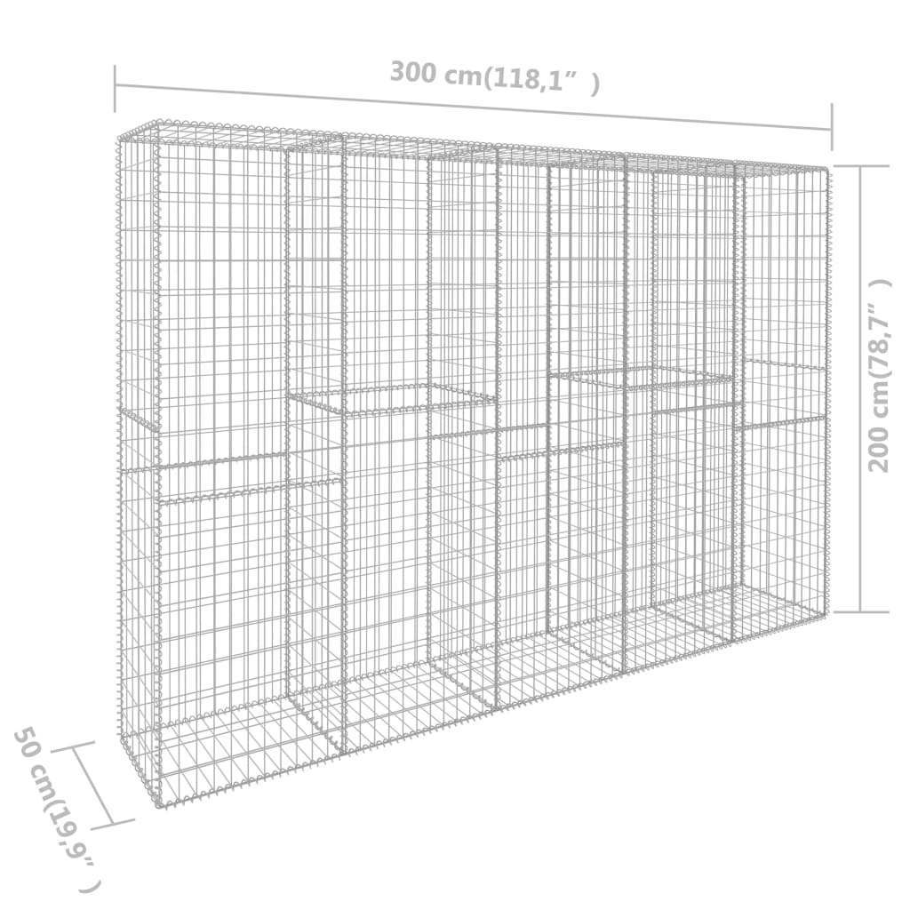 vidaXL Perete gabion cu capace, 300 x 50 x 200 cm, oțel galvanizat vidaXL Perete gabion cu capace, 300 x 50 x 200 cm, oțel galvanizat