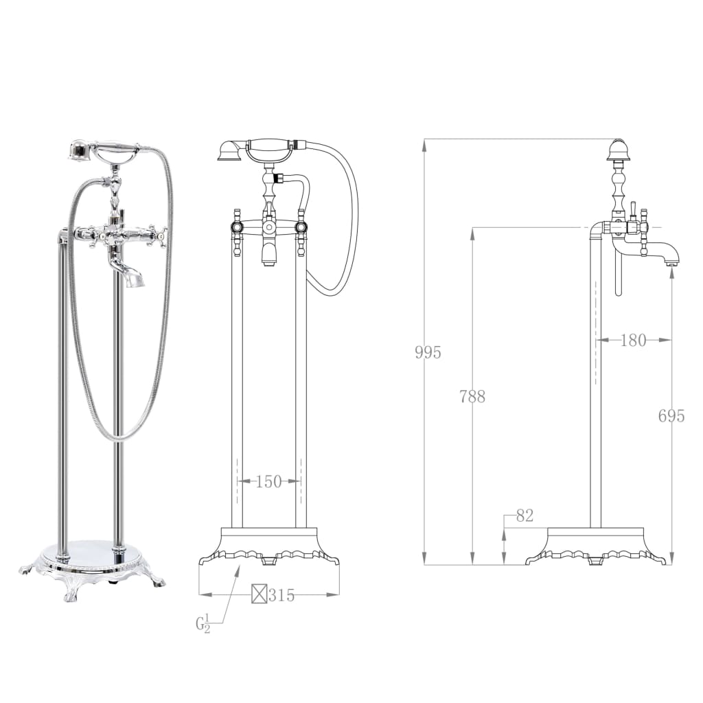 vidaXL Robinet de cadă independent argintiu oțel 99,5 cm inoxidabil vidaXL Robinet de cadă independent argintiu oțel 99,5 cm inoxidabil