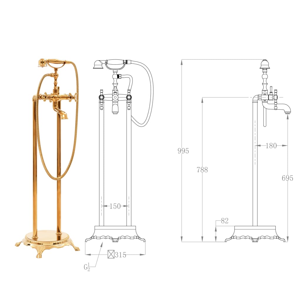 vidaXL Robinet de cadă independent, auriu, 99,5 cm, oțel inoxidabil vidaXL Robinet de cadă independent, auriu, 99,5 cm, oțel inoxidabil