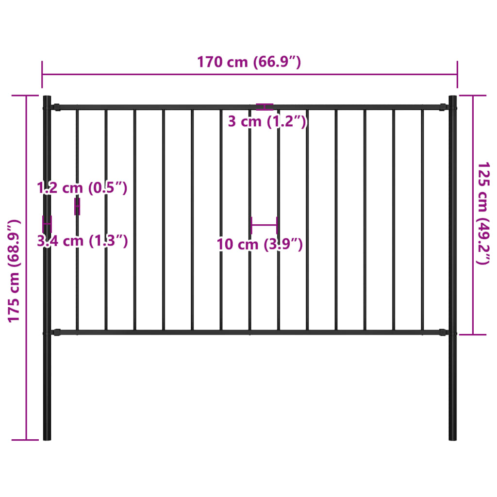 vidaXL Panou de gard cu stâlpi, negru, 1,7 x 1,25 m, oțel vidaXL Panou de gard cu stâlpi, negru, 1,7 x 1,25 m, oțel