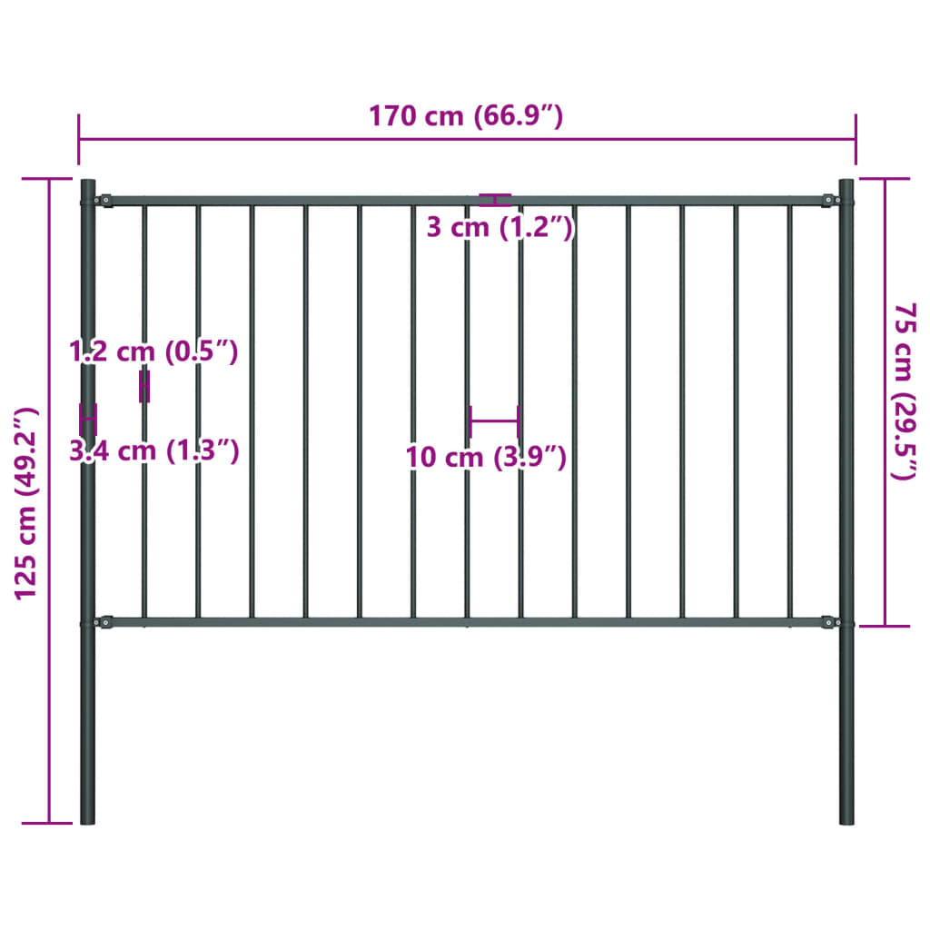 vidaXL Panou de gard cu stâlpi, oțel vopsit în câmp electrostatic, 1,81x0,75 m, antracit vidaXL Panou de gard cu stâlpi, oțel vopsit în câmp electrostatic, 1,81x0,75 m, antracit