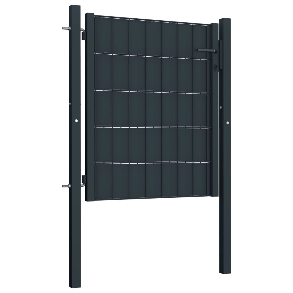 vidaXL Poartă de gard, antracit, 100x81 cm, PVC și oțel vidaXL Poartă de gard, antracit, 100x81 cm, PVC și oțel