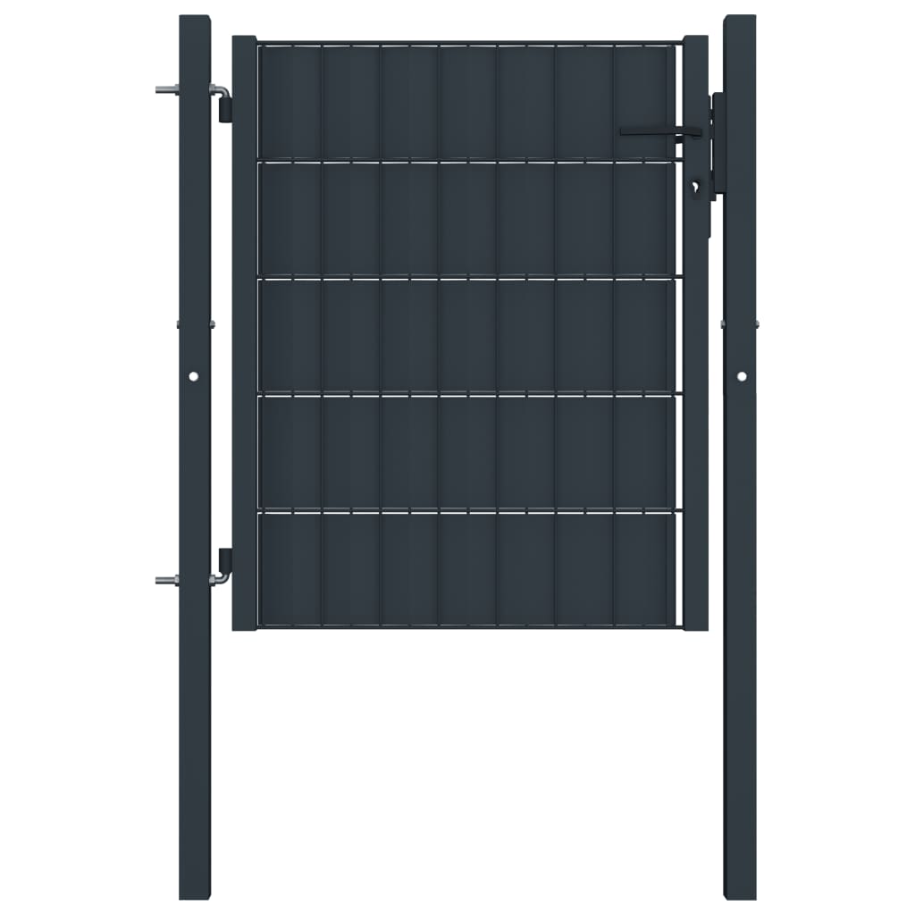 vidaXL Poartă de gard, antracit, 100x81 cm, PVC și oțel vidaXL Poartă de gard, antracit, 100x81 cm, PVC și oțel