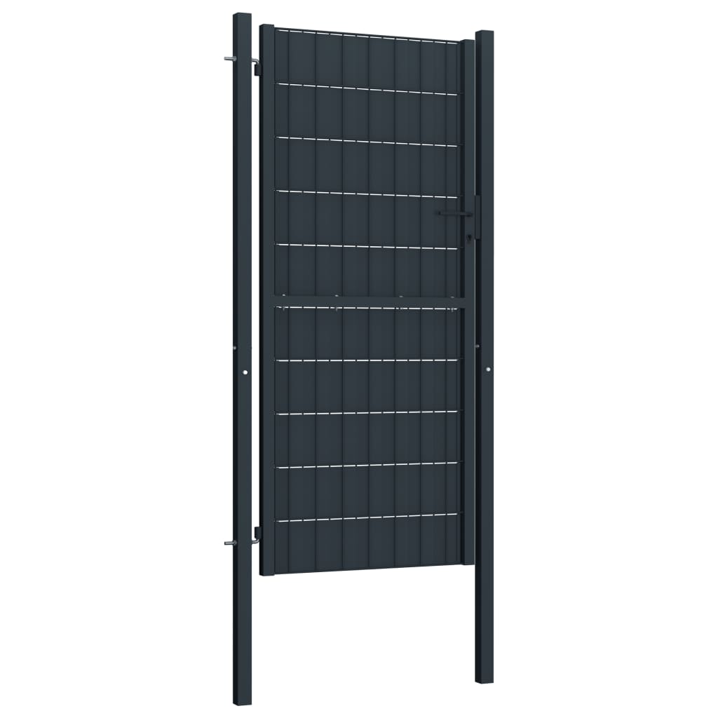 vidaXL Poartă de gard, antracit, 100x124 cm, PVC și oțel vidaXL Poartă de gard, antracit, 100x124 cm, PVC și oțel