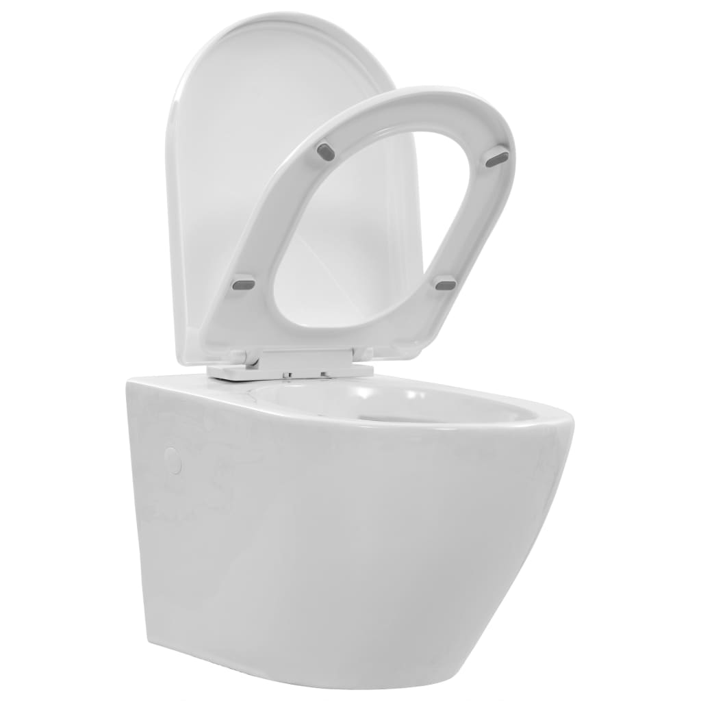 vidaXL Vas WC suspendat fără ramă, alb, ceramică vidaXL Vas WC suspendat fără ramă, alb, ceramică