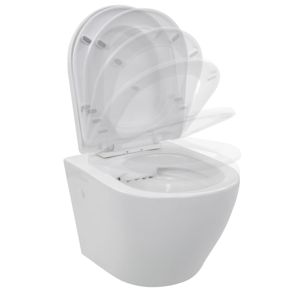 vidaXL Vas WC suspendat fără ramă, alb, ceramică vidaXL Vas WC suspendat fără ramă, alb, ceramică