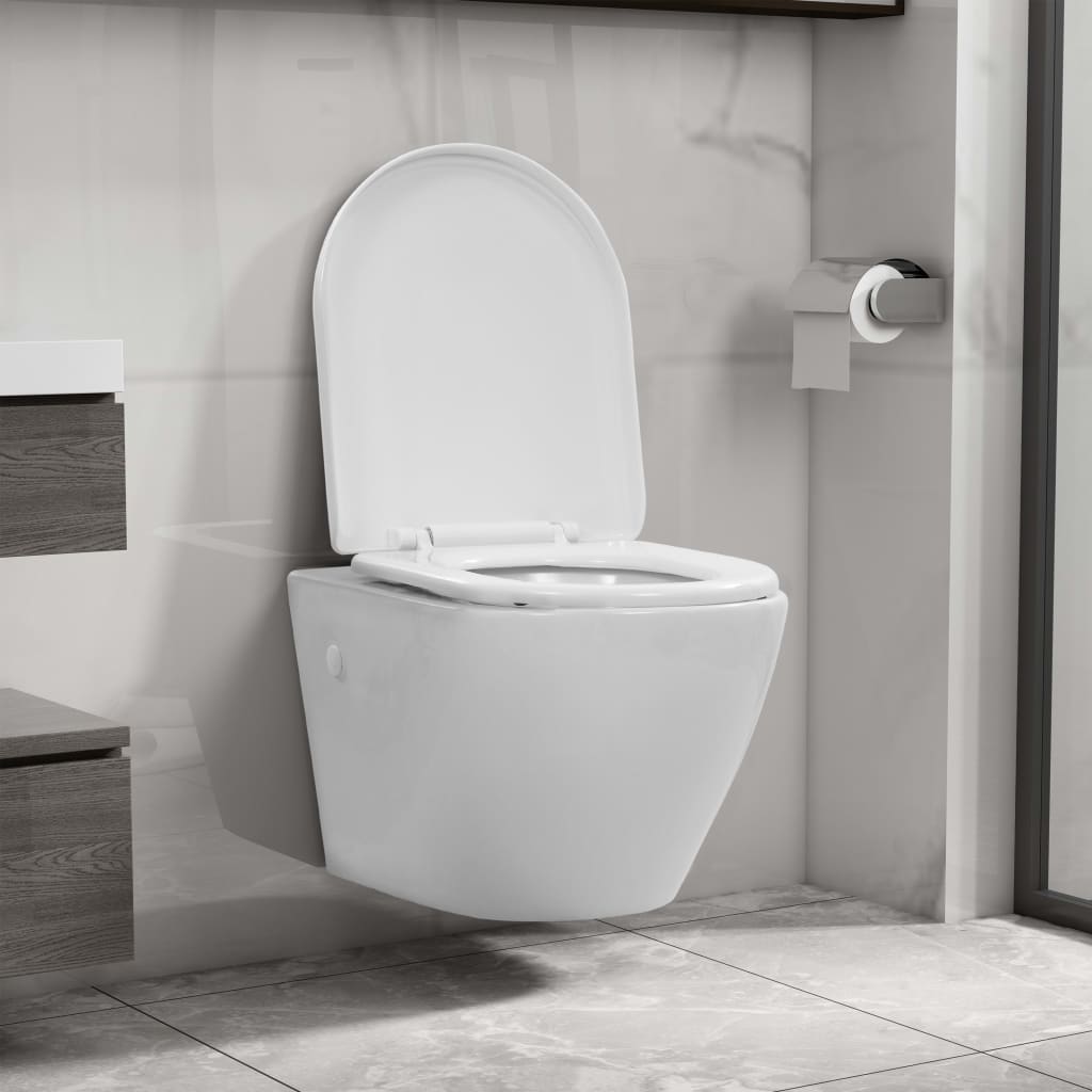 vidaXL Vas WC suspendat fără ramă, alb, ceramică vidaXL Vas WC suspendat fără ramă, alb, ceramică