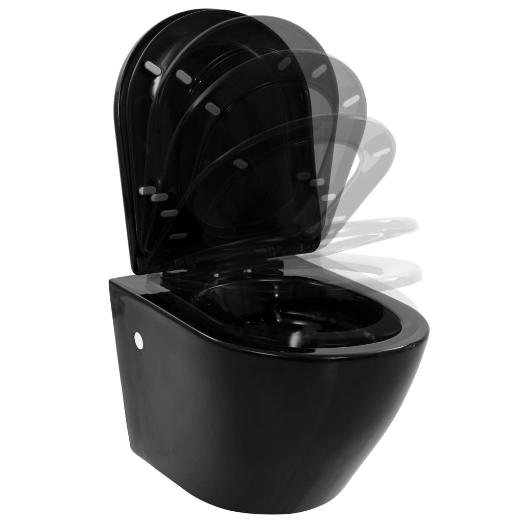 vidaXL Vas WC suspendat fără ramă, negru, ceramică vidaXL Vas WC suspendat fără ramă, negru, ceramică