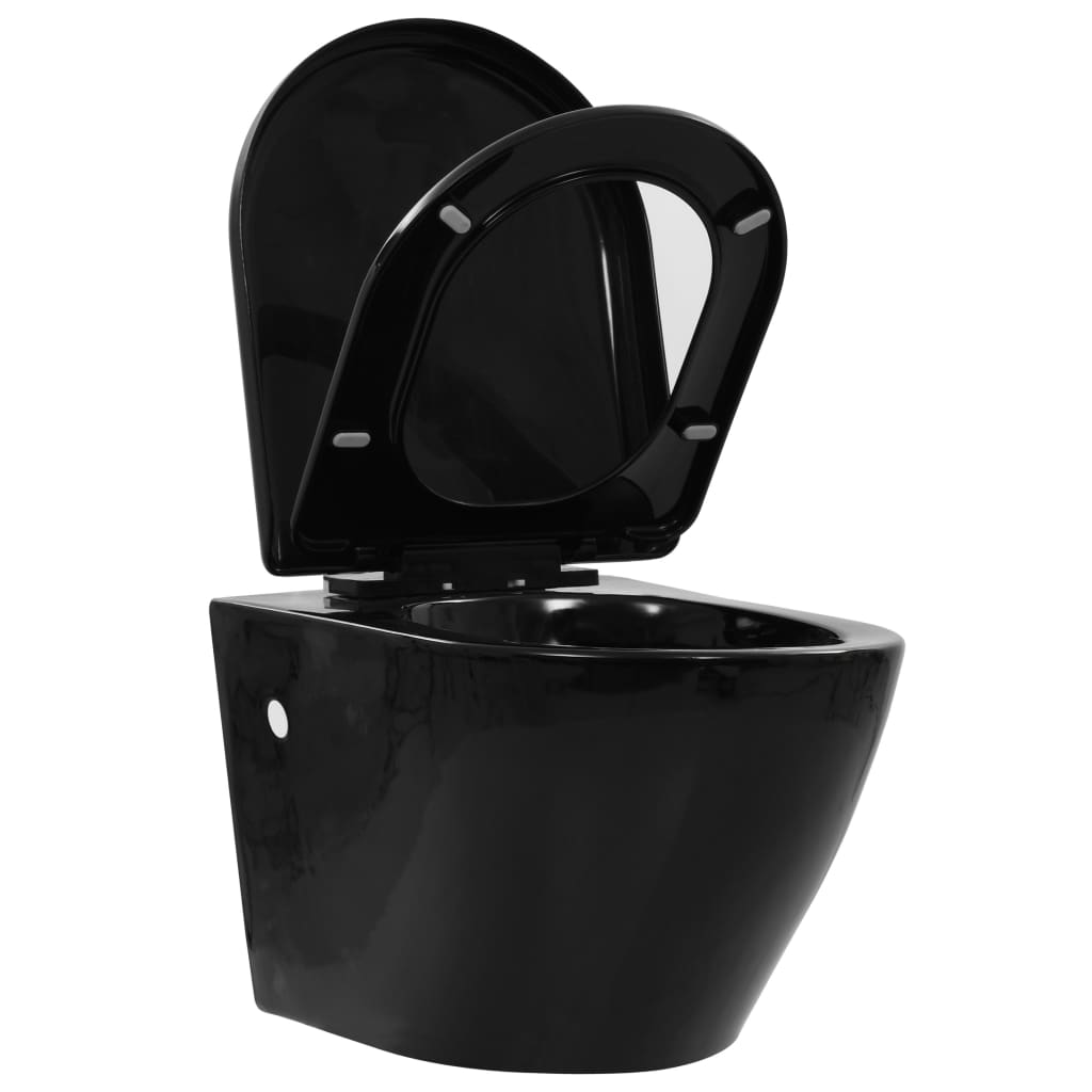 vidaXL Vas WC suspendat fără ramă, negru, ceramică vidaXL Vas WC suspendat fără ramă, negru, ceramică