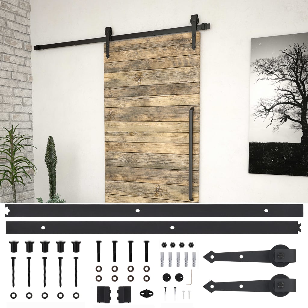 vidaXL Set feronerie pentru uși glisante SKIEN, negru, 200 cm, oțel vidaXL Set feronerie pentru uși glisante SKIEN, negru, 200 cm, oțel