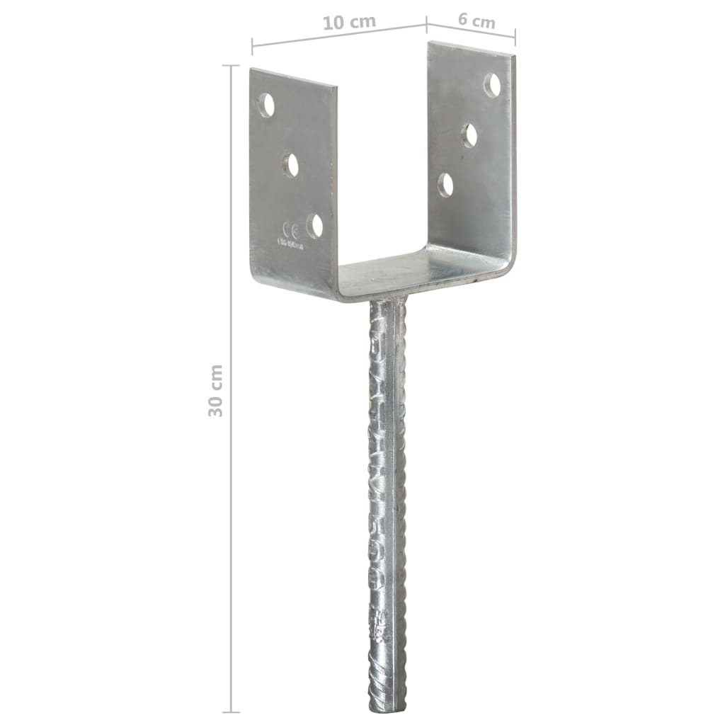 vidaXL Ancore de gard, 6 buc., argintiu, 10x6x30 cm, oțel galvanizat