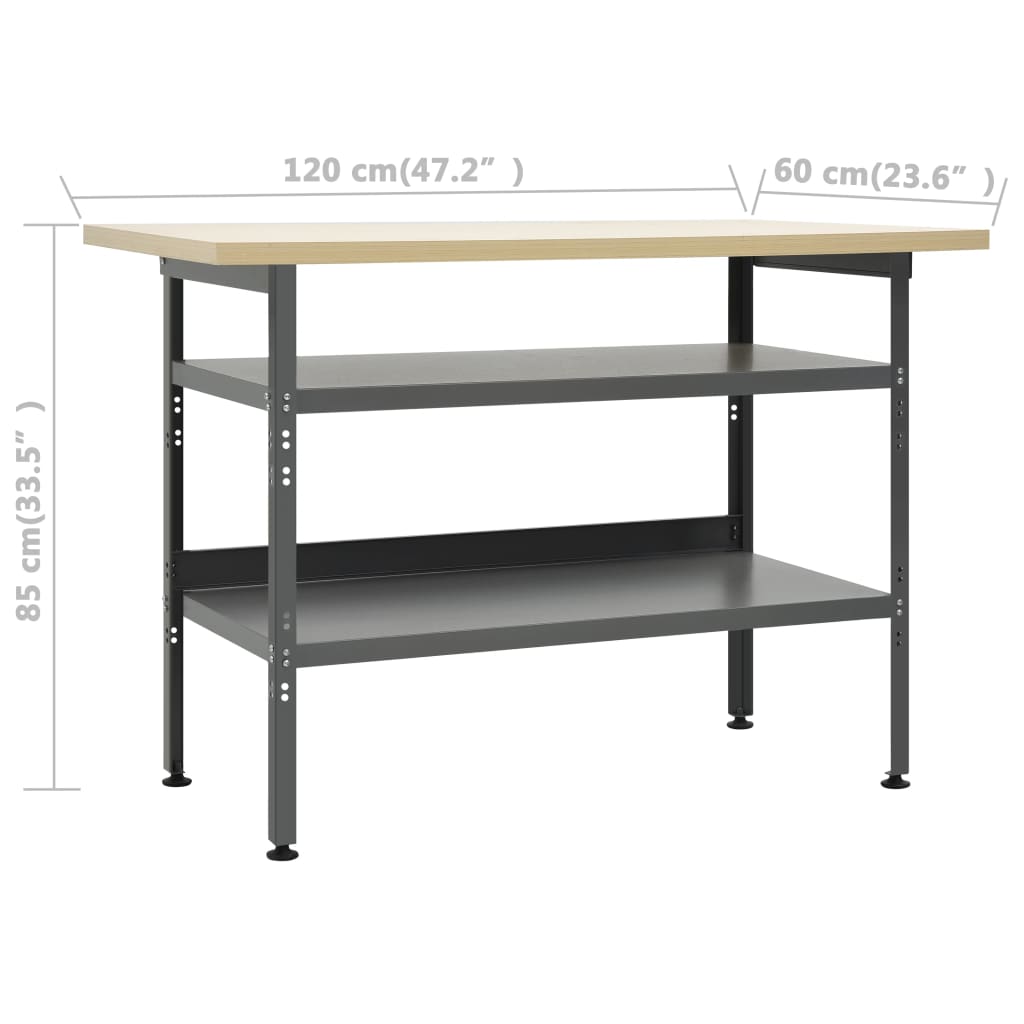 vidaXL Banc de lucru, gri, 120 x 60 x 85 cm, oțel vidaXL Banc de lucru, gri, 120 x 60 x 85 cm, oțel
