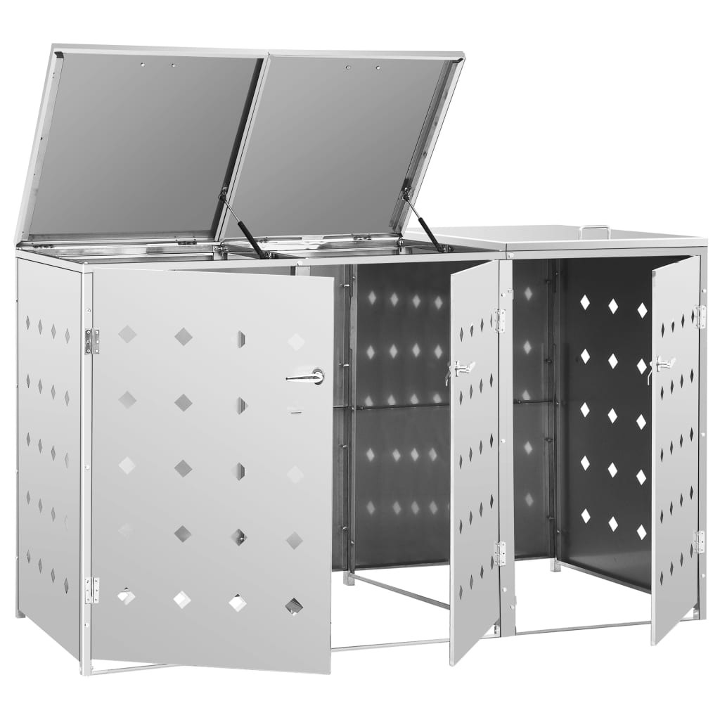 vidaXL Magazie pentru trei pubele, oțel inoxidabil, 240 L vidaXL Magazie pentru trei pubele, oțel inoxidabil, 240 L