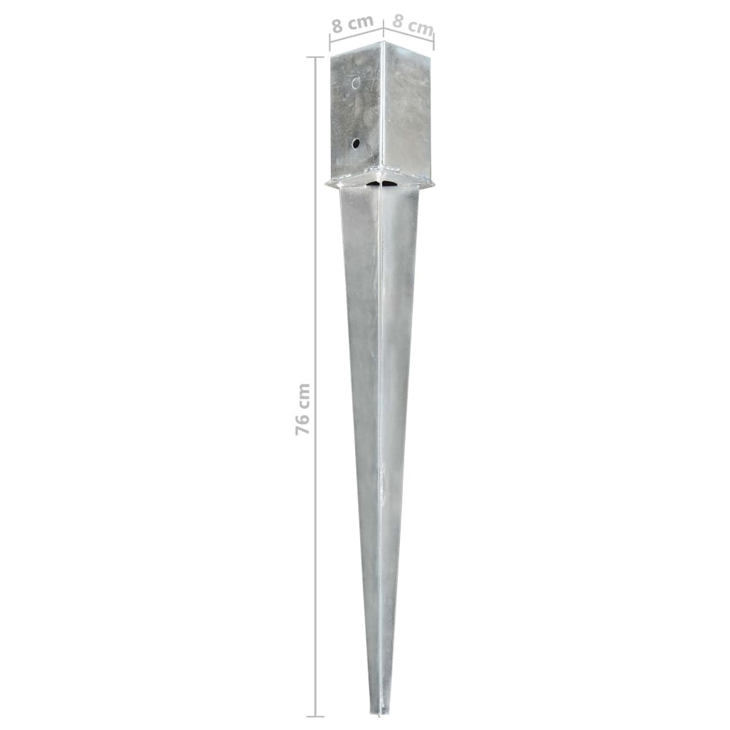 vidaXL Țăruși de sol, 6 buc., argintiu, 8x8x76 cm, oțel galvanizat vidaXL Țăruși de sol, 6 buc., argintiu, 8x8x76 cm, oțel galvanizat
