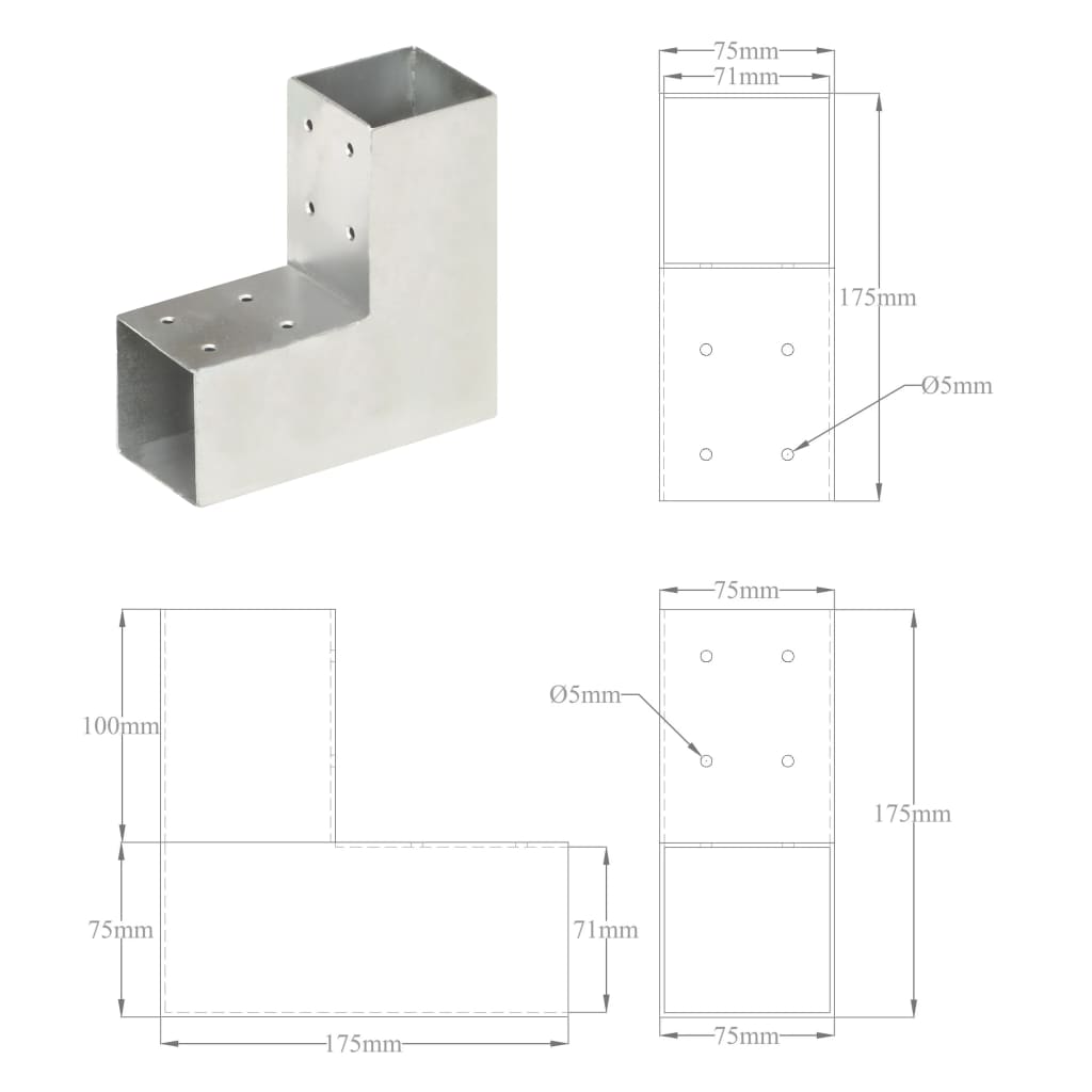 vidaXL Conector de grindă, formă L, 71 x 71 mm, metal galvanizat vidaXL Conector de grindă, formă L, 71 x 71 mm, metal galvanizat