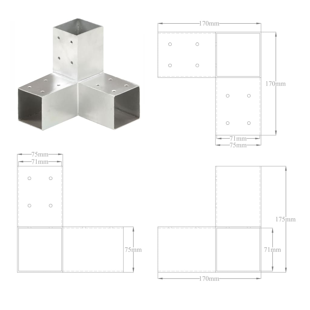 vidaXL Conectori de grindă, formă Y, 4 buc, 71x71 mm, metal galvanizat vidaXL Conectori de grindă, formă Y, 4 buc, 71x71 mm, metal galvanizat