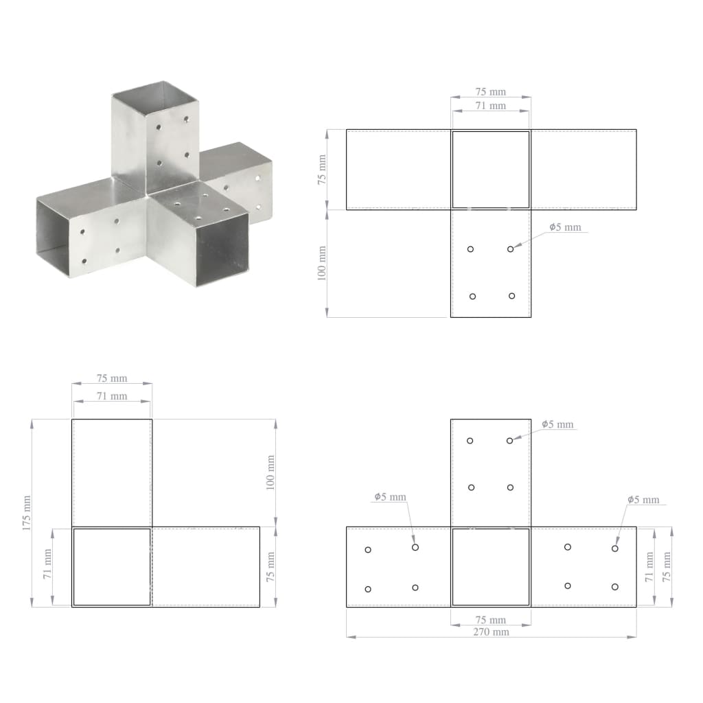 vidaXL Conector de grindă, formă X, 71 x 71 mm, metal galvanizat vidaXL Conector de grindă, formă X, 71 x 71 mm, metal galvanizat