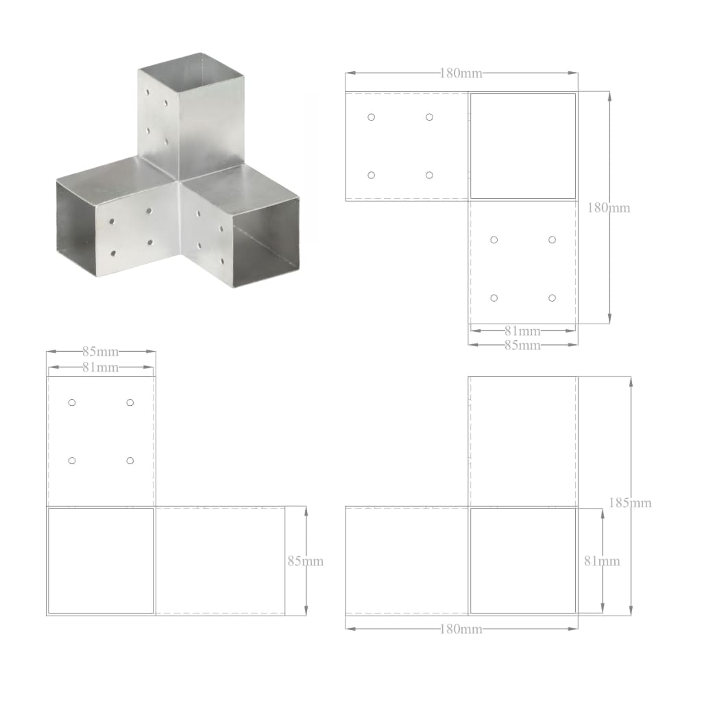 vidaXL Conectori de grindă, formă Y, 4 buc, 81x81 mm, metal galvanizat vidaXL Conectori de grindă, formă Y, 4 buc, 81x81 mm, metal galvanizat