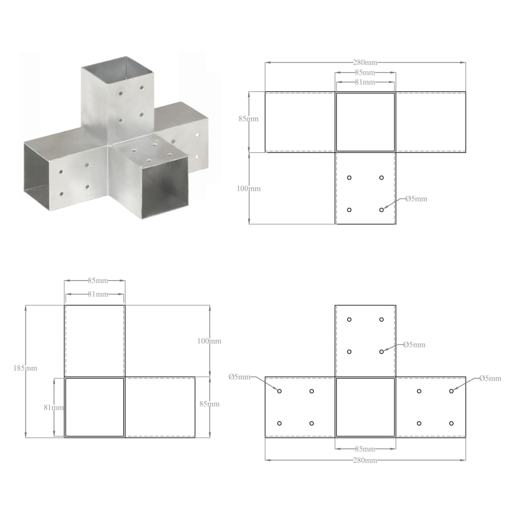 vidaXL Conector de grindă, formă X, 81 x 81 mm, metal galvanizat vidaXL Conector de grindă, formă X, 81 x 81 mm, metal galvanizat