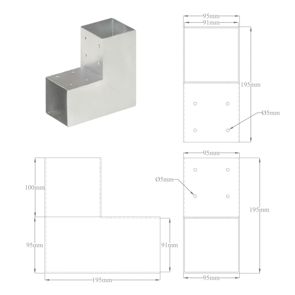 vidaXL Conector de grindă, formă L, 91 x 91 mm, metal galvanizat vidaXL Conector de grindă, formă L, 91 x 91 mm, metal galvanizat