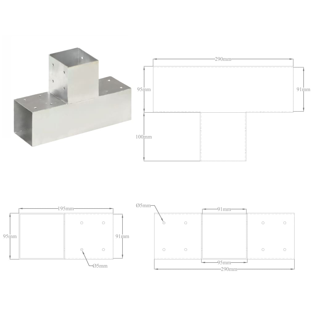 vidaXL Conector de grindă, formă T, 91 x 91 mm, metal galvanizat