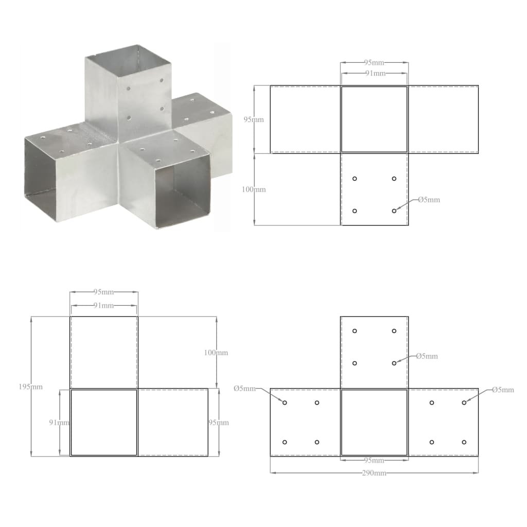 vidaXL Conector de grindă, formă X, 91 x 91 mm, metal galvanizat vidaXL Conector de grindă, formă X, 91 x 91 mm, metal galvanizat