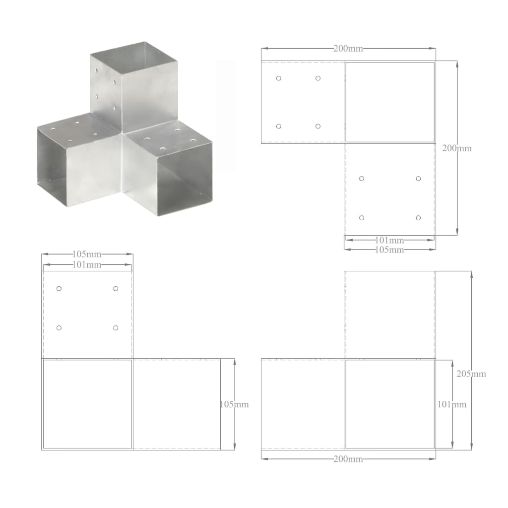vidaXL Conector de grindă, formă Y, 101 x 101 mm, metal galvanizat vidaXL Conector de grindă, formă Y, 101 x 101 mm, metal galvanizat