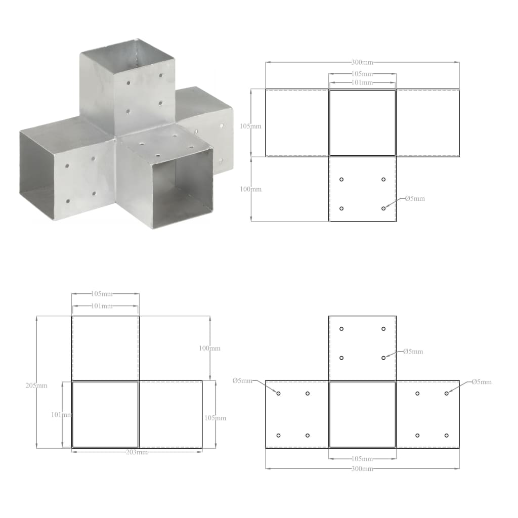 vidaXL Conector de grindă, formă X, 101 x 101 mm, metal galvanizat vidaXL Conector de grindă, formă X, 101 x 101 mm, metal galvanizat