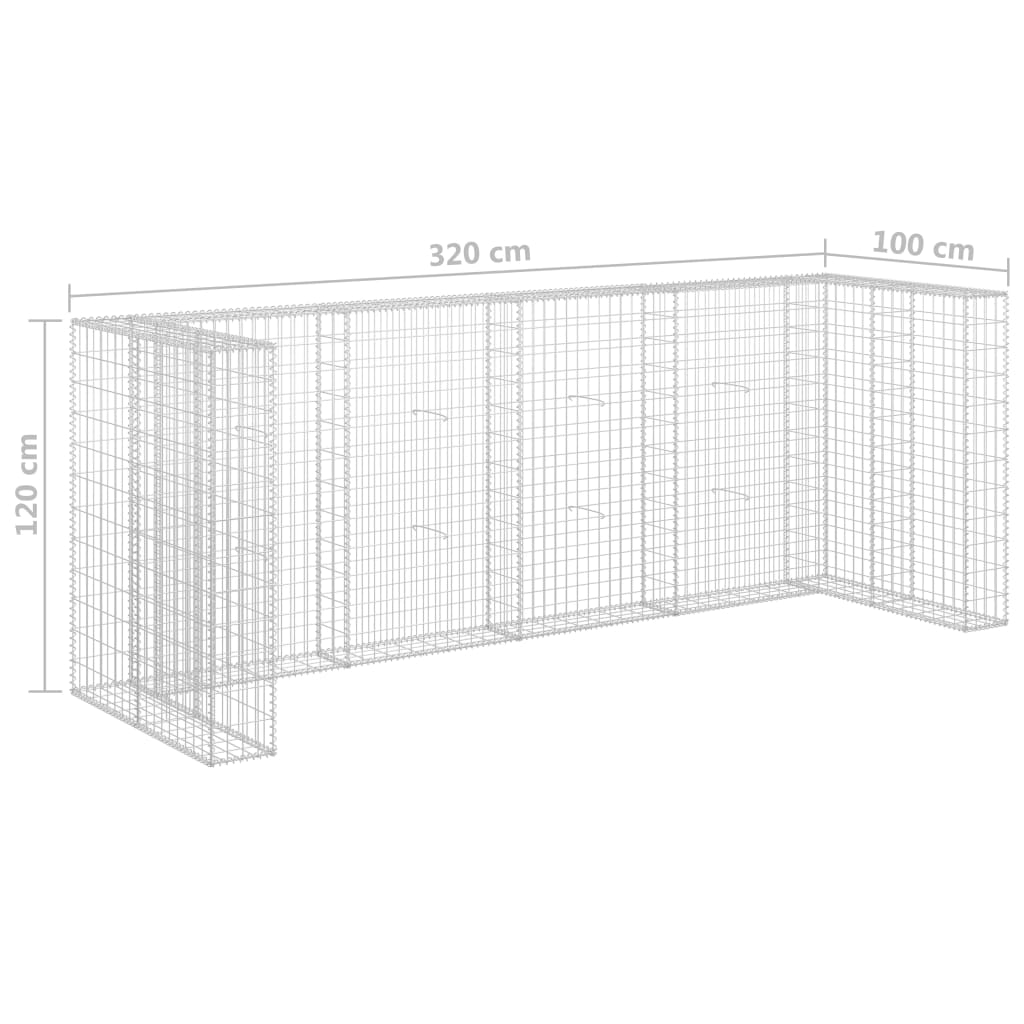 vidaXL Perete gabion pentru pubele, 320x100x120 cm, oțel galvanizat vidaXL Perete gabion pentru pubele, 320x100x120 cm, oțel galvanizat