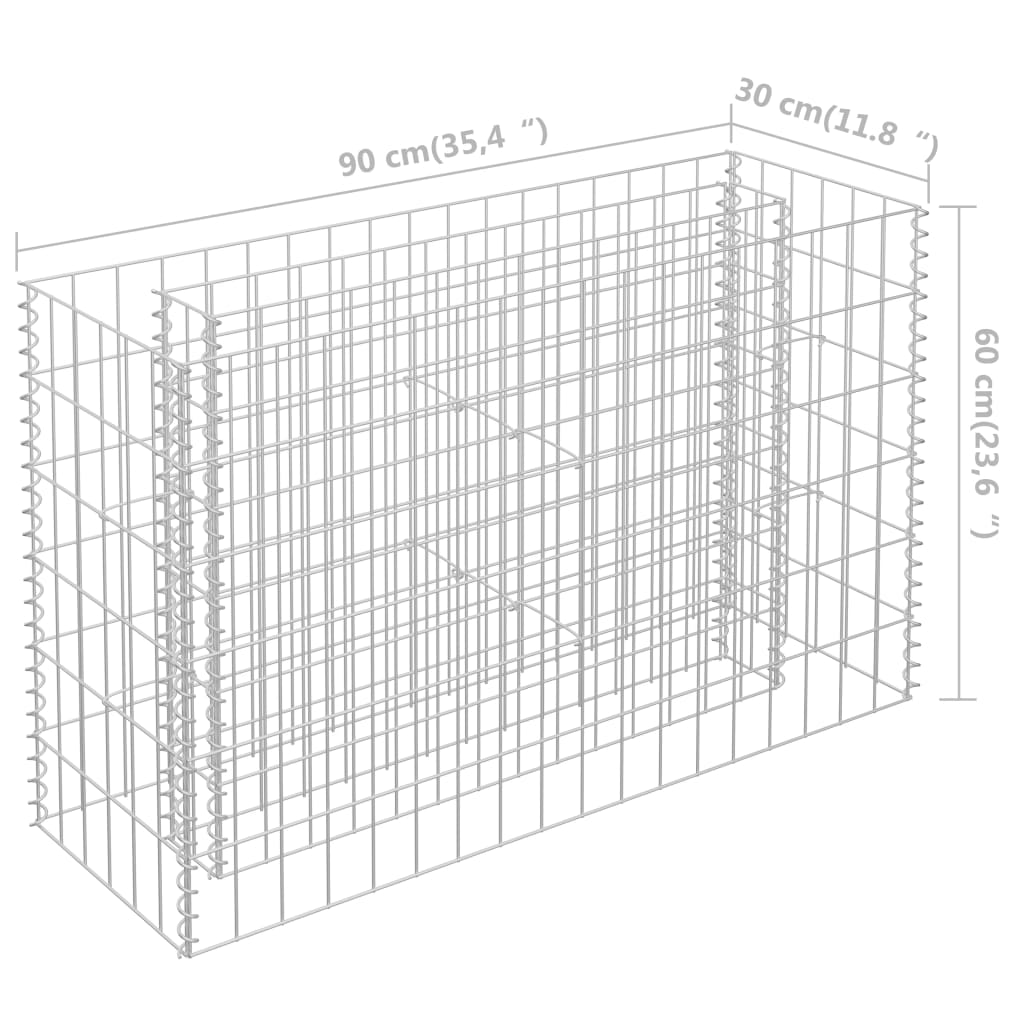vidaXL Strat înălțat gabion, 90 x 30 x 60 cm, oțel galvanizat