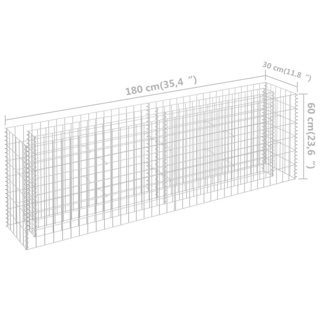 vidaXL Strat înălțat gabion, 180 x 30 x 60 cm, oțel galvanizat