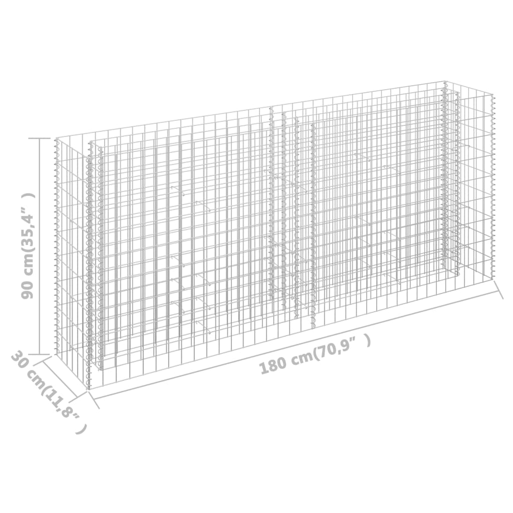 vidaXL Strat înălțat gabion, 180 x 30 x 90 cm, oțel galvanizat