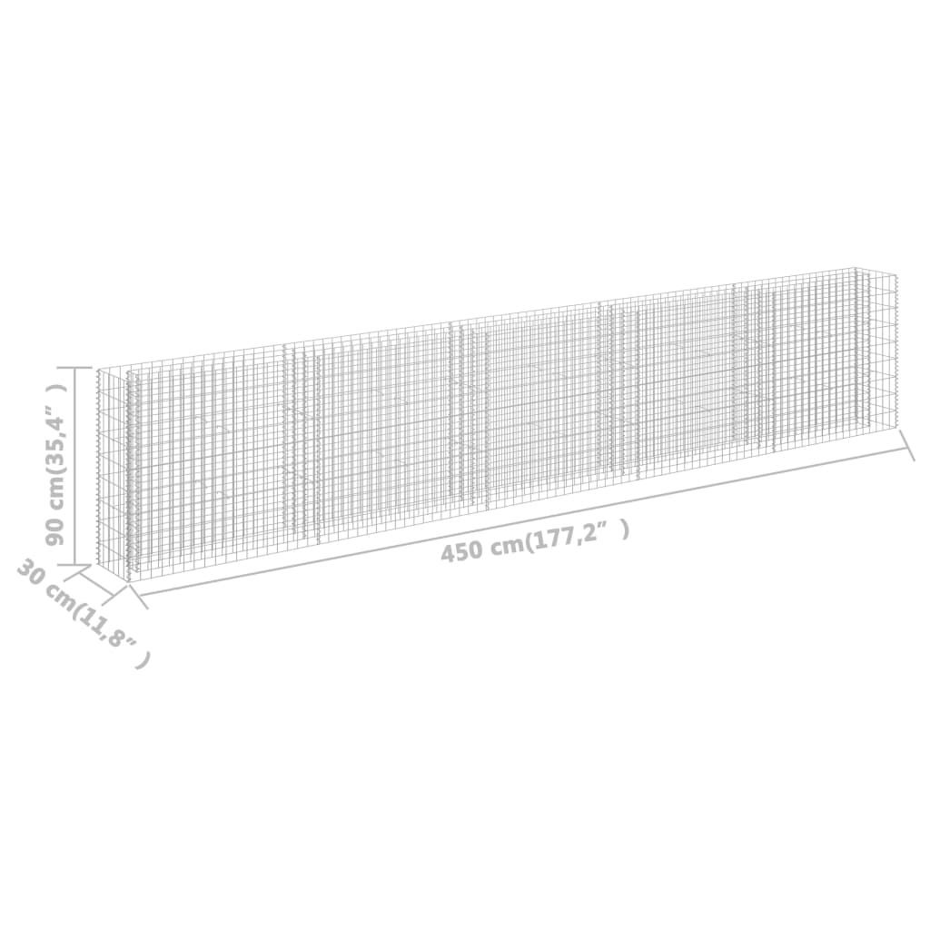 vidaXL Strat înălțat gabion, 450 x 30 x 90 cm, oțel inoxidabil