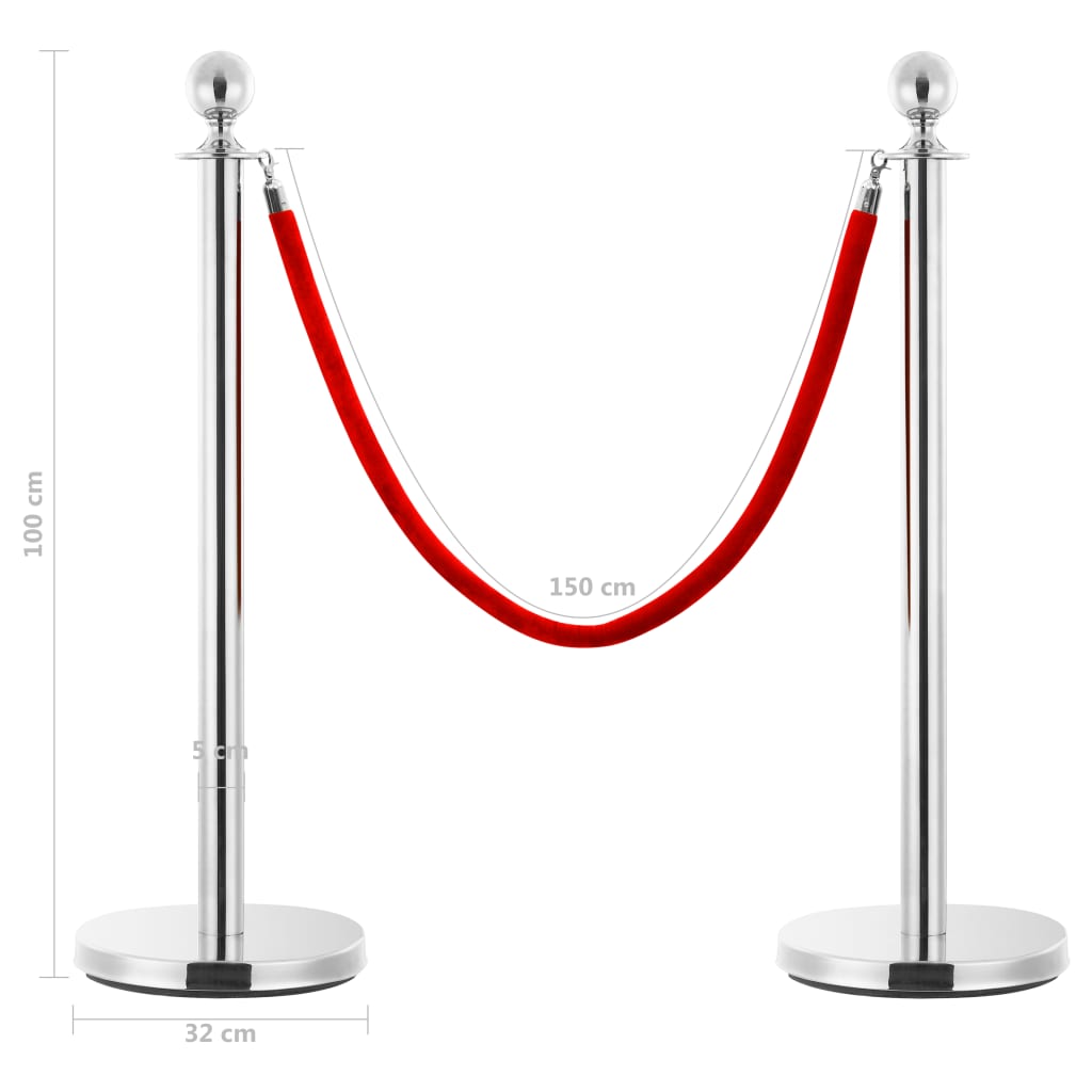 vidaXL Set VIP stil barieră, 3 piese, argintiu, oțel inoxidabil vidaXL Set VIP stil barieră, 3 piese, argintiu, oțel inoxidabil