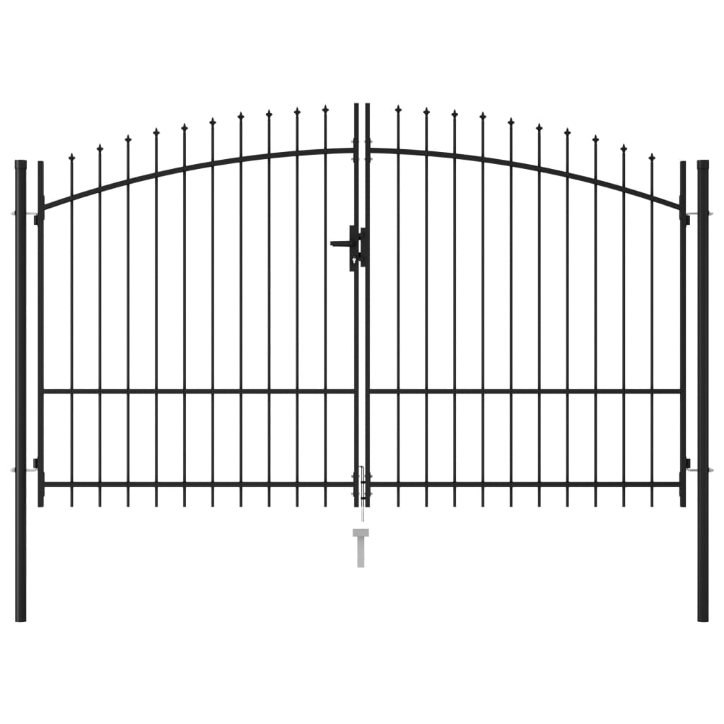 vidaXL Poartă de gard cu ușă dublă, vârf ascuțit, negru 3x1,75 m oțel vidaXL Poartă de gard cu ușă dublă, vârf ascuțit, negru 3x1,75 m oțel