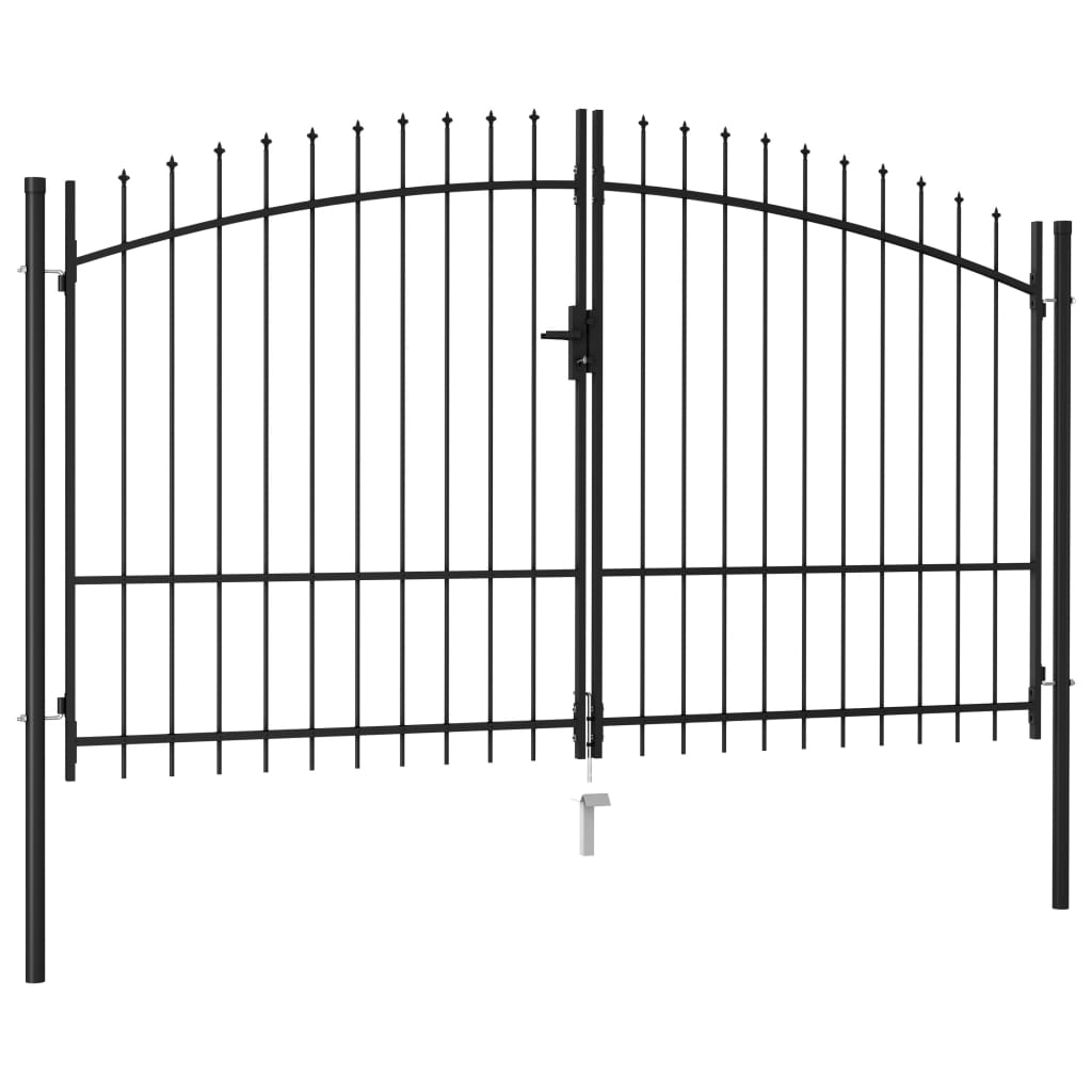 vidaXL Poartă de gard cu ușă dublă, vârf ascuțit, negru 3x1,75 m oțel vidaXL Poartă de gard cu ușă dublă, vârf ascuțit, negru 3x1,75 m oțel