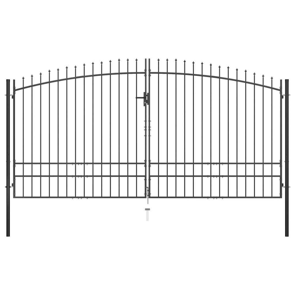 vidaXL Poartă de gard cu două uși, cu vârfuri de suliță, 400 x 248 cm vidaXL Poartă de gard cu două uși, cu vârfuri de suliță, 400 x 248 cm
