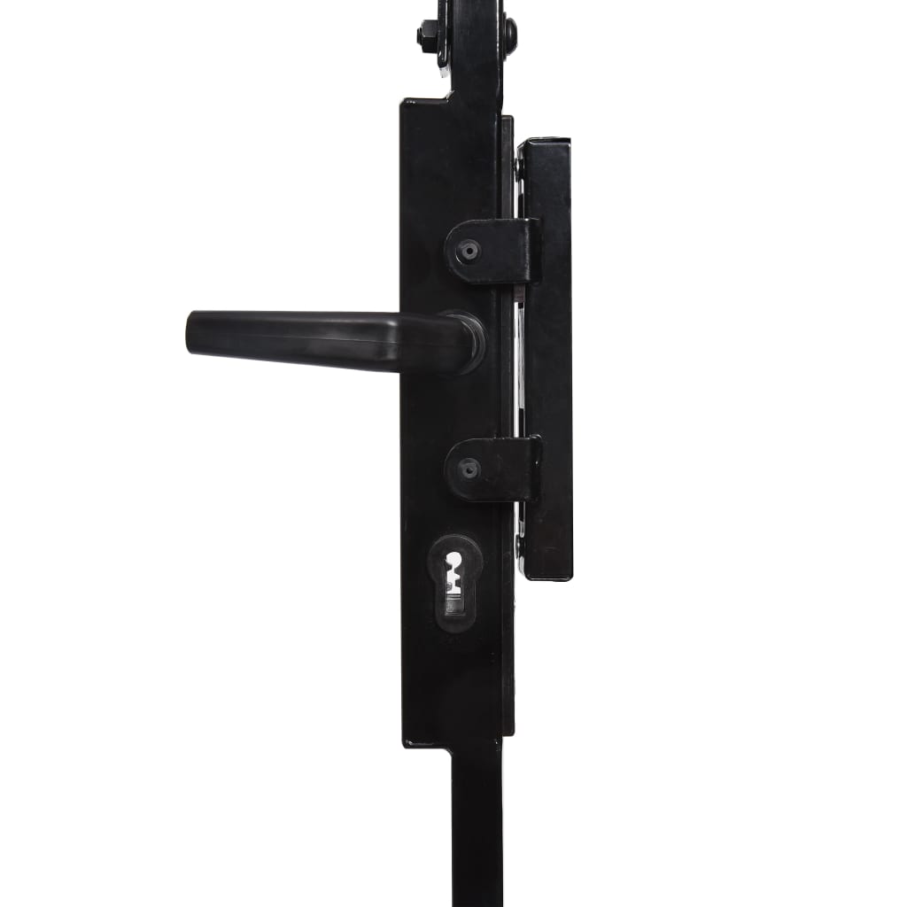 vidaXL Poartă de gard cu vârf arcuit și 2 stâlpi, negru, 105 x 204 cm