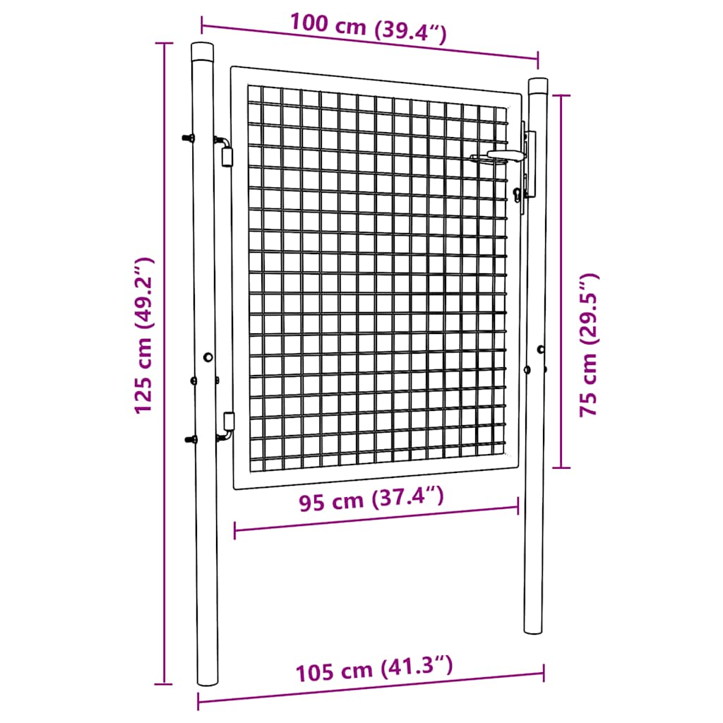 vidaXL Poartă de grădină din plasă, gri, 100x125 cm, oțel galvanizat vidaXL Poartă de grădină din plasă, gri, 100x125 cm, oțel galvanizat