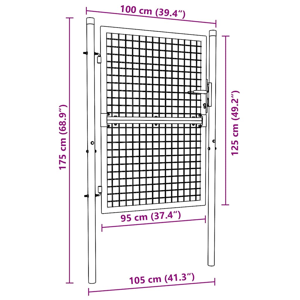 vidaXL Poartă de grădină din plasă, gri, 100x175 cm, oțel galvanizat