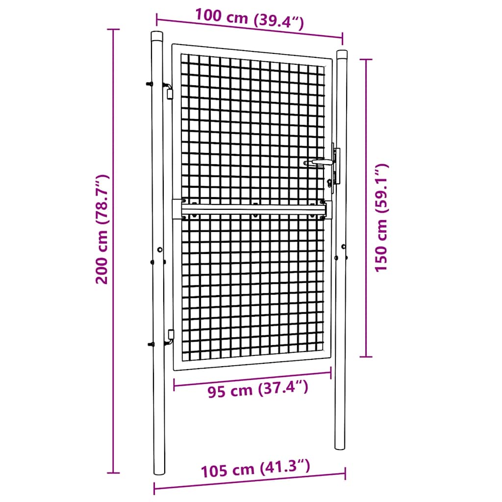 vidaXL Poartă de grădină din plasă, gri, 100x200 cm, oțel galvanizat