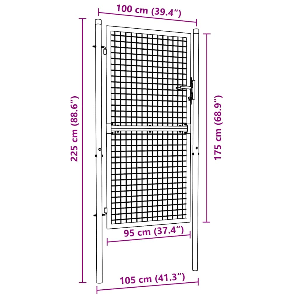 vidaXL Poartă de gard din plasă, gri, 100 x 225 cm, oțel galvanizat vidaXL Poartă de gard din plasă, gri, 100 x 225 cm, oțel galvanizat