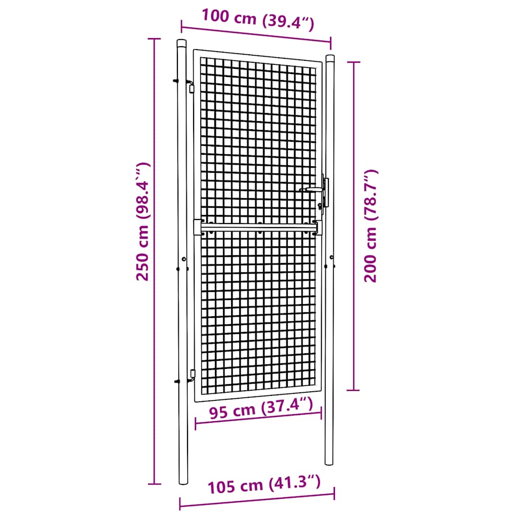 vidaXL Poartă de grădină din plasă, gri, 100x250 cm, oțel galvanizat