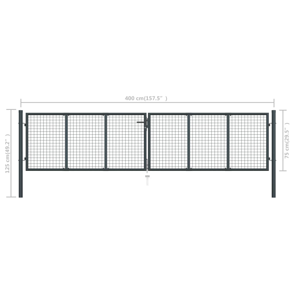 vidaXL Poartă de grădină din plasă, gri, 400 x 125 cm, oțel galvanizat